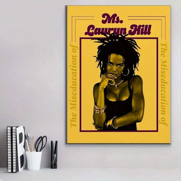 1 Fugees Hip-Hop Band Lauryn Hill "Wrong Teaching" Album Art Canvas Poster, Bright Yellow And Black Wall Decoration, Living Room, Bedroom, Office Music Room Decoration, Ready To Hang And Use, Bold Text Work, Elegant Texture, Frameless