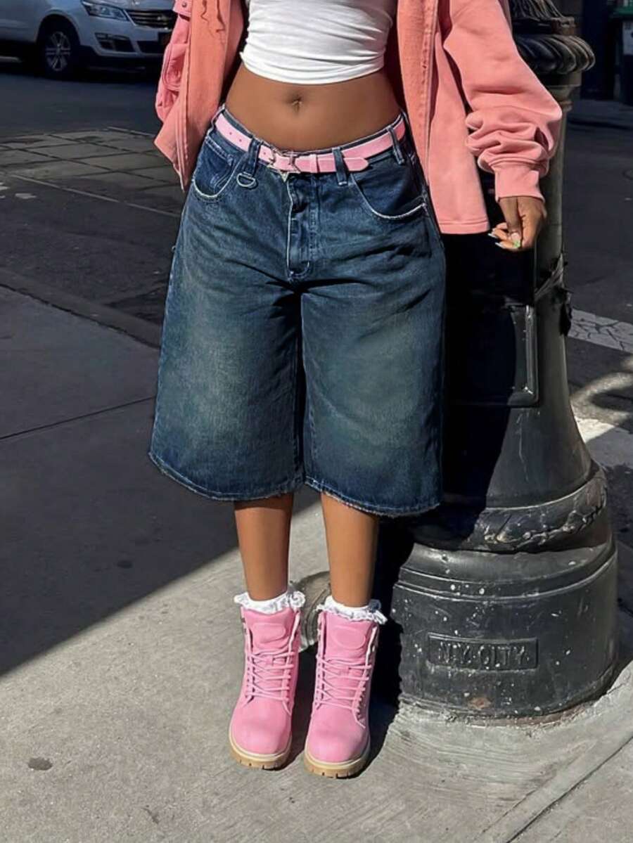 Distressed Streetwear Baggy Denim Bermuda Shorts Casual Summer - Dark Wash - View 1