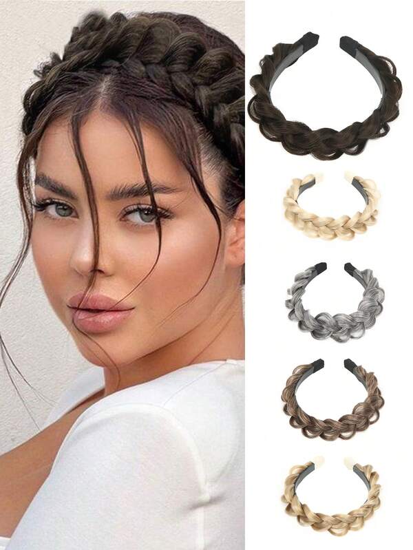 1pc Blonde Fishbone Braid Wig Headband,Non-Slip Teeth Design, Fluffy Fishbone Synthetic Wig Headband,Hair Hoop,Women Braid Fried Dough Twists Headband For Christmas New Year Carnival Music Festival