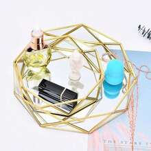1 pieza Bandeja de espejo de vidrio dorado, organizador de almacenamiento de joyas, perfumes y velas con diseño geométrico, decoración de lujo para el baño, regalo para el Día de la Madre, bandeja transparente para organización, bandeja de espejo dorado para decoración de habitación, elegante bandeja para perfumes, regalo de boda/aniversario - Multicolor - Ver 15