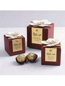 10件精美花朵创意方形婚礼糖果盒巧克力盒节日派对宴会周年纪念礼盒婚礼用品派对用品 - 彩色 - 查看 6