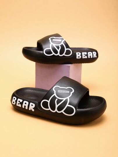 Barntofflor i skum, EVA-lätt, halkfri, mjuk botten, söt björn, mellanstora och stora barn, hemfrisyr, snabbtorkande flip-flops, enkla, enfärgade, tjocka sular, pojkar och flickor, strandsandaler