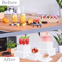 BINBE 8 Pcs Acrylic Risers For Display, White Cube Box Dessert Stand With Hollow Bottoms, 8 Different Size Product Display Risers For Party Decor (Cube-8) - Black(7,8,9,10)" x 1Set - View 4