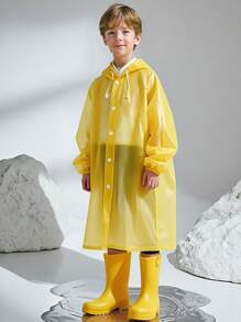1pc Kids' Hooded EVA Raincoat, Portable, Casual, Long Sleeve, Solid Color, Slight Stretch, Super Loose Fit, For Boys And Girls, 8-10 Years Old, For Hiking, Outdoor, Weekend Casual, Fall, Spring, Summer, Winter, Thick, Back To School""Back To School Gifts For Boys&Girls"