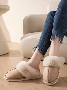 Women's New Simple Fashion Solid Color Home Slippers, Flat Anti-Skid Unisex Imitation Rabbit Fur Men's And Women's Slippers