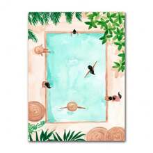 1 pièce Œuvre d'art murale d'été moderne pour fête de piscine. Impression tropicale de plante, image de voyage, fille de spa. Peinture sur canevas. Poster de décoration de salle de séjour, cadeau, décoration. canevas optionnelle avec cadre