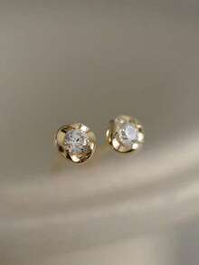 一对 S925 纯银几何圆形方晶锆石可爱优雅百搭耳钉女士