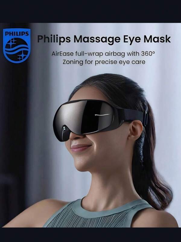 PHILIPS Máscara de masaje para ojos Philips PPM3203E AirEase totalmente envolvente, con globos de aire 360°, compartimentación precisa, 4 modos de masaje principales y diseño hueco interior para una experiencia de cuidado ocular cómoda