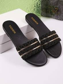 New Teenager Slippers, Summer Latest Soft-Sole Fashion Sandals, Casual Beach Vacation Flat Slides For Girls - Black - View 6