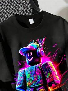 Camiseta de manga corta con estampado gráfico de dibujos animados para niños preadolescentes