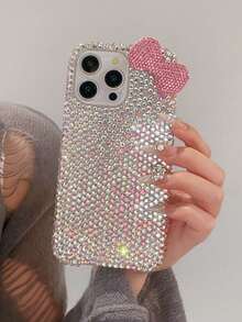 奢华高端3D水钻蝴蝶结手机壳，兼容苹果17/15 Pro/16 Pro Max，女士软壳14/13/12/11，个性化全镶钻保护套 - 銀色 - 查看 2