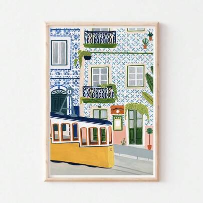 1 peça de decoração de parede com arte de rua em Lisboa, Portugal, para escritório, sala de estar, quarto e dormitório - presente de viagem europeu com moldura opcional