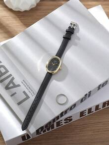 1 件女士复古小号宝石石英手表，配有皮带，适合日常佩戴 - 黑色 - 查看 2