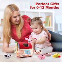 蒙特梭利农场谷仓主题婴儿玩具，适合 6-12 个月婴儿，配有 6 件毛绒动物摇铃，适合幼儿感官发育玩具礼物