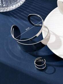 1 Set Minimalist Geometric Hollow Double-Layer Bracelet, Bracelet And Ring Jewelry Set, Gift For Women - Bracelet + Ring - View 8