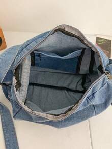 Ins 风格水洗帆布单肩包，百搭简约复古斜挎包，男女通用休闲单肩包，适合上学和通勤 - 黑色 - 查看 8