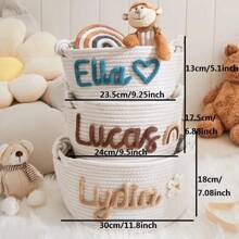 Personalized Handmade Basket, Rope Basket As Baby Shower Gift, Doll Basket, Baby Name Letter Combination Gift, Children's Toys, Books, Plush Toys Storage, Multifunctional, Lightweight, Large Capacity, Cute, Minimalist, Solid Color, Customized, Ideal Gift For Kids, Friends, Family, White,Back To School Fashion,Christmas Gift