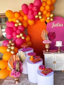 60pcs 12 Inch Rose Red,Light Pink,Orange Latex Balloons Set, 12 Inch Pink,Orange Glitter Transparent Latex Balloons Suitable For Birthday Party, Wedding, Anniversary Decoration