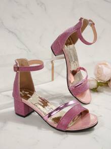 Elegant Thick Heel Women's Sandals - Open Toe, Backstrap, Glitter Design, Fashionable Summer High Heels