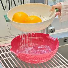 Cesta práctica de plástico de doble capa para verduras y frutas con rotación, colador multicolor para lavado, almacenamiento de cocina