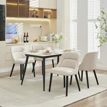Upholstered Dining Chairs Set Of 2/4/6,Modern Fabric Kitchen Side Chairs With Thick Cushions And Wood Legs,Comfy Dining Room Chairs With Curved Backrest For Restaurant/Cafe - 米色-2個 - 查看 10