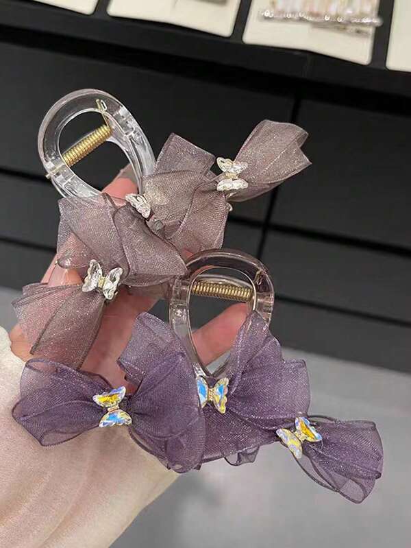 1pc Delicate Rhinestone Bowknot Barrette, Stylish Hair Clip For Women, Summer
