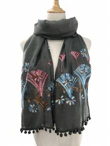 1pc Lightweight Knit Embroidered Summer Scarf - Multicolor - View 26