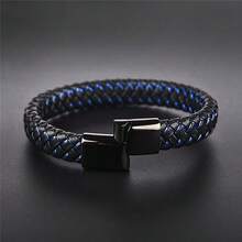 pulseira totalmente preta, estilo punk, com Cordão trançado, unissex para uso diário, 1 peça - Azul - Ver 4
