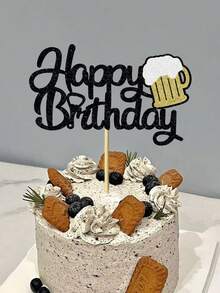 1 件啤酒杯形生日快乐蛋糕装饰，适合啤酒节主题生日派对、圣诞节
