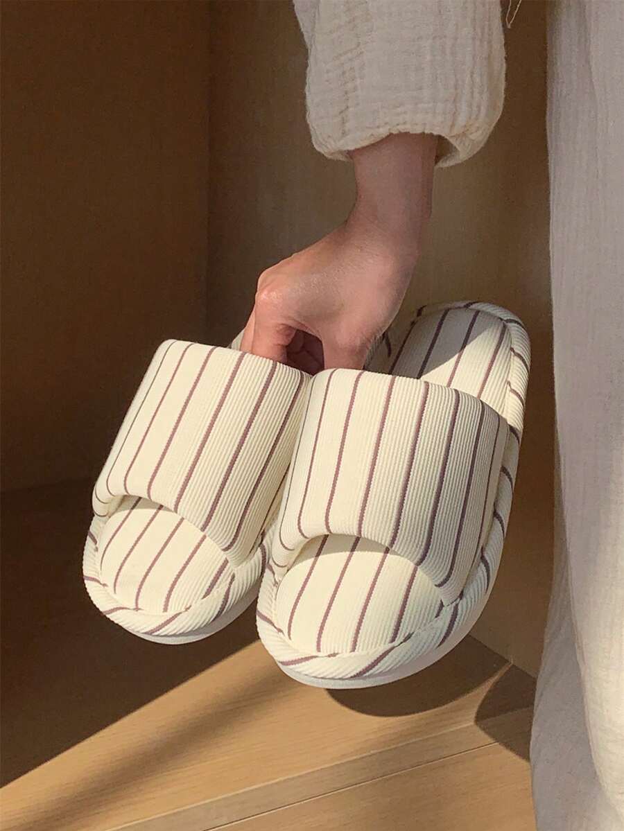 XIXITIAO Retro Color Block Striped Slippers, Indoor Casual Soft Flat Slippers For Couples, Breathable All Season House Shoes For Home & Bathroom, Classic Color Block Flat Slippers For Women