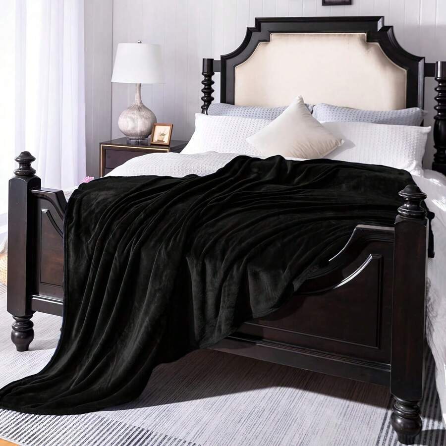 Plaid réversible en flanelle et polaire - 100% polyester tissé, couverture douce et moelleuse légère, pour toutes les saisons, pour canapé et lit, design contemporain unicolore sans impression, artisanat, 250-300 g/m²
