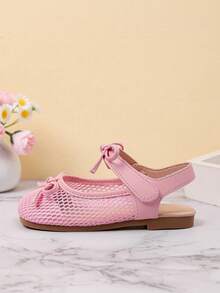 صنادل إصبع مغلقة للبنات، أحذية أميرة للأطفال ذات قاع ناعم مزينة بالشبكة والفيونكة