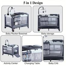 4-In-1 Baby Bassinet Bedside Sleeper With Diaper Changer,Pack And Play ,Foldable Travel Crib Storage Bag & Music Box,Portable Baby Crib Bedding Set,Baby Essentials For Newborn To Toddlers (Grey) - 灰色 - 查看 4