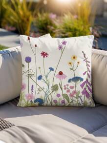 2pcs Ditsy Floral Pattern Decorative Pillow Cases & Covers, Letter Print Square Pillow Sham Without Inserts, Cute Throw Pillow Covers Suitable For Sofa, Living Room