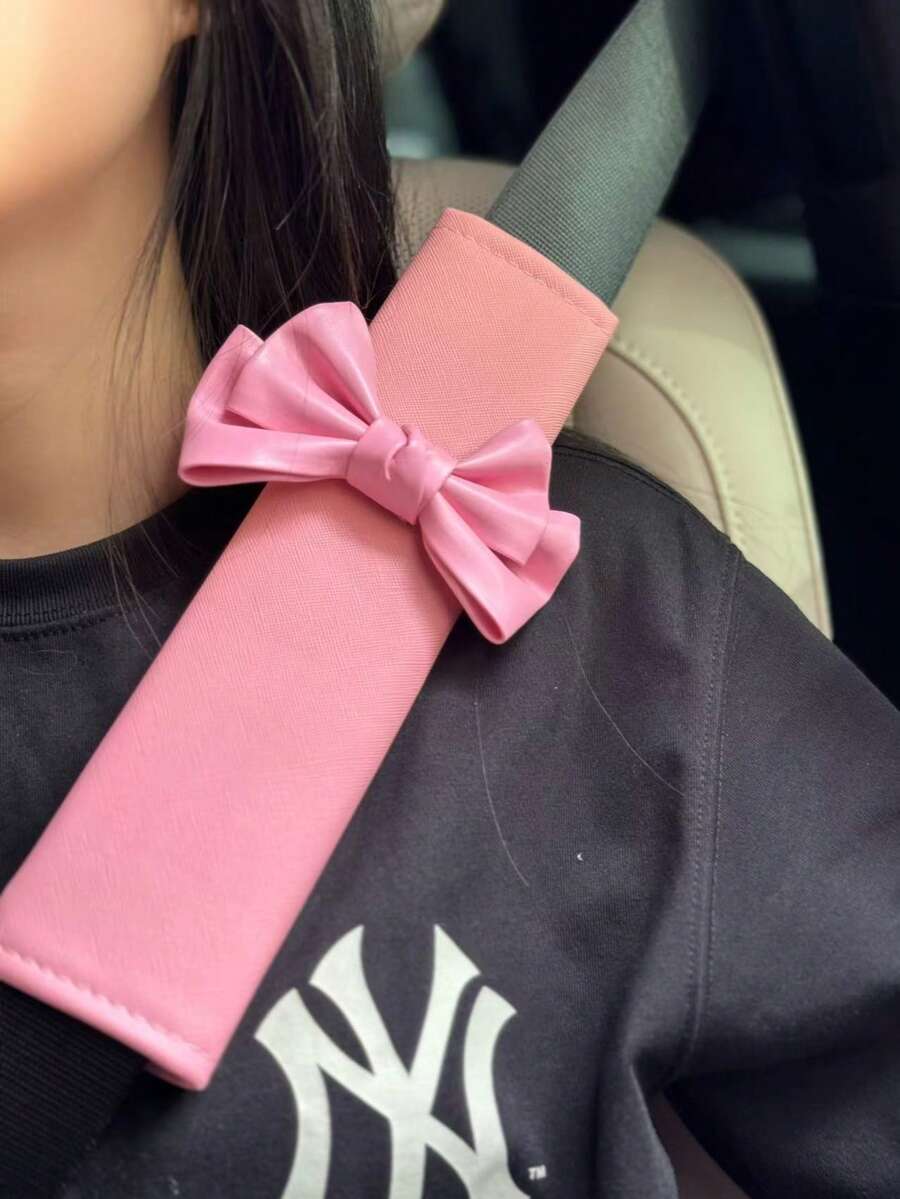 2pcs Car Shoulder Protector Anti Neck Car Extended Seat Belt Cover Car Leather Bow Extended Protective Cover - one-size - View 1