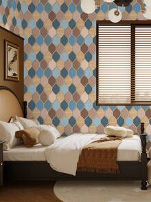 1 Roll Of Retro Thickened Rhinestone Wood Grain Grille With Geometric 3D Fabric Pattern, Suitable For Home Decoration, Kitchen Cabinets, Tables And Chairs, Room Backgrounds, Home Renovation, DIY, Waterproof, Stain Resistant, Easy To Clean, Self-Adhesive, Peel And Paste Wallpaper, Wall Stickers, Wallpaper Wall Stickers Wall Decor Room Decor Wall Paper - Multicolor - View 5