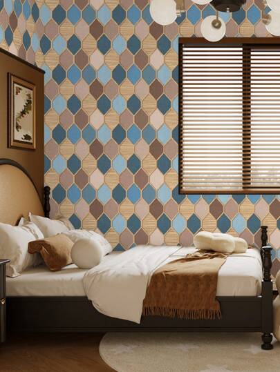 Roll Of Retro Thickened Rhinestone Wood Grain Grille Geometric 3D Fabric Pattern, Home ation, Kitchen Cabinets, Tables Chairs, Room Backgrounds, Renovation, DIY, Waterproof, Stain Resistant, Easy To Clean, Self Adhesive, Peel Paste Wallpaper, Wand Stickers, Wallpaper Stickers Paper view 3