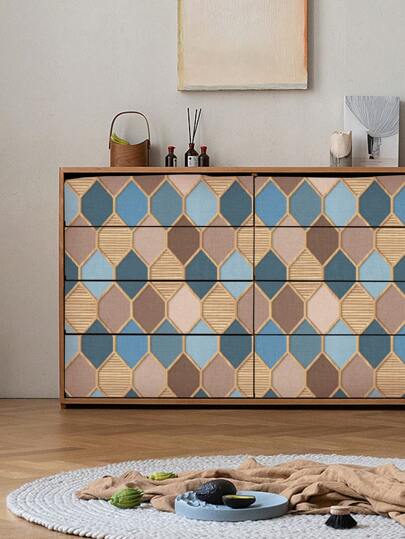 Roll Of Retro Thickened Rhinestone Wood Grain Grille Geometric 3D Fabric Pattern, Home ation, Kitchen Cabinets, Tables Chairs, Room Backgrounds, Renovation, DIY, Waterproof, Stain Resistant, Easy To Clean, Self Adhesive, Peel Paste Wallpaper, Wand Stickers, Wallpaper Stickers Paper view 7