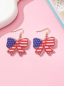 1 Pair Patriotic Bow & National Flag Design Earrings, Suitable For Holiday Wearing, Gift