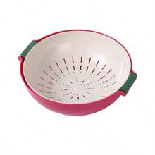Cesta práctica de plástico de doble capa para verduras y frutas con rotación, colador multicolor para lavado, almacenamiento de cocina