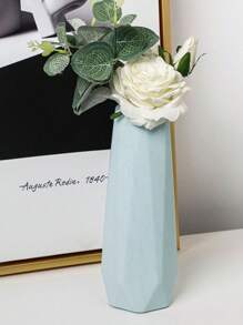 1 Piece Hexagon Ceramic-Look Plastic Vase, Simple Solid Color Home Decor, Center Piece For Floral/Dried Flowers, Tabletop Decoration, Balcony Vase, Nordic Style Vase For Kitchen, Living Room, Bedroom, Office, Wedding, 20cm*6cm