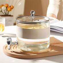 0.8 Gallon(Approx. 3L) Large Glass Beverage Dispenser With Faucet And Bamboo Wood Stand, Suitable For Lemonade, Iced Drinks, Party Supplies, Essential For Christmas, Thanksgiving Dinner, Festive Gatherings, Barbecues, And Outdoor Picnics. - 無色 - 查看 2