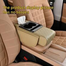 1 pièce Coussin rehausseur de boîte d'accoudoir automobile multifonctions nappa à motif de diamant avec sac de rangement, porte-gobelet, boîte à mouchoirs. Coussin d'accoudoir central de voiture