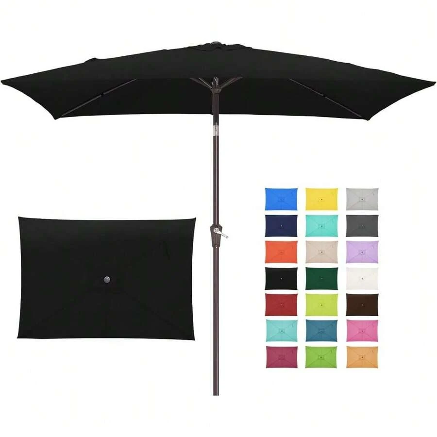6.5x10 Ft Rectangular Patio Umbrellas Outdoor Market Umbrella With Push Button Tilt And Crank, Rectangle Table Umbrella 6 Sturdy Ribs UV Protection For Pool Garden Backyard Deck, Red - Black - View 1