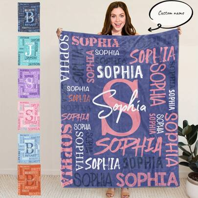 1Pc Personalized Flannel Blanket – Custom Name Cozy Soft Plush Throw For Couples,Pets – Gift For Valentine's Day, Christmas, Birthday (Anniversary) – Warm Couch Bed Sofa Blanket In Multiple Colors – Great For Travel, Movie Nights, Home Decor,Multi-Functional, Ornamental,Reusable,Exquisite,Stylish,High-Quality,Colorful,Modern,Custom,Personalized,Unique,Ideal Gifts For Him,Ideal Gifts For Her,Boyfriend,Dad,Girlfriend,Mom,Family,Friends,Tea Room,Home,Garden,Office,For Anniversaries,For Valentine's Day,For Mother's Day,For Birthdays,For Father's Day,For Graduation,For Weddings,For Housewarming,Home Textile,Christmas Home Atmosphere, Autumn Home Refresh, Scandinavian Cozy Home, Winter Grace,Fall Décor