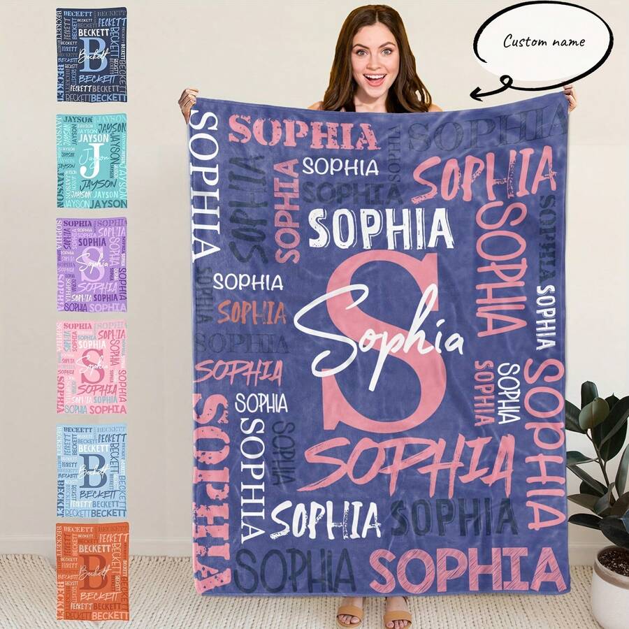 1pc Personalized Flannel Blanket - Soft Plush Blanket With Customizable Name, Suitable For Couples, Pets - Valentine's Day, Christmas, Birthday (Anniversary) Gift - Warm Sofa/Bed Blanket In Multiple Colors - Multicolor - View 1