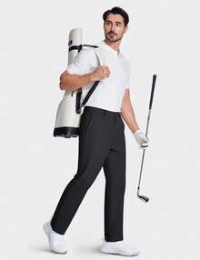 KEFITEVD Men's Golf Pants Stretch Dress Pants Quick Dry Water Resistant Lightweight Flat Front Work Pants Moisture Wicking - 黑色 - 查看 6