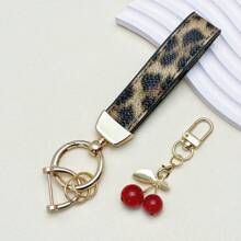TTOBS 1pc Handmade Leopard Leather Car Key Chain With Cute Cherry Pendant - , Fashionable And Multifunctional Backpack Key Chain, The Perfect Accessory For Backpacks. The Perfect Gift For Valentine's Day, And An Excellent Gift For Your Beloved Girlfriend.