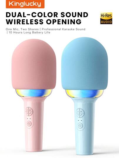 Kinglucky L8 Karaoke Wireless Handheld Microphone, Built-In Speaker, Portable Singing Mic With LED Light For Adults, Speech Magic Voice, Compatible With Smartphone, Party Gift