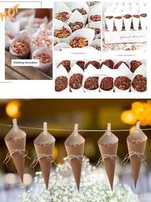 1 套（30 件）/1 套 = 60 件（30 片叶状牛皮纸 30 片白色牛皮纸）-牛皮纸锥，DIY 婚礼五彩纸屑花瓣锥（带麻绳和胶水），派对用手工纸花瓣锥，花瓣花束或糖果锥 - 棕色 - 查看 8